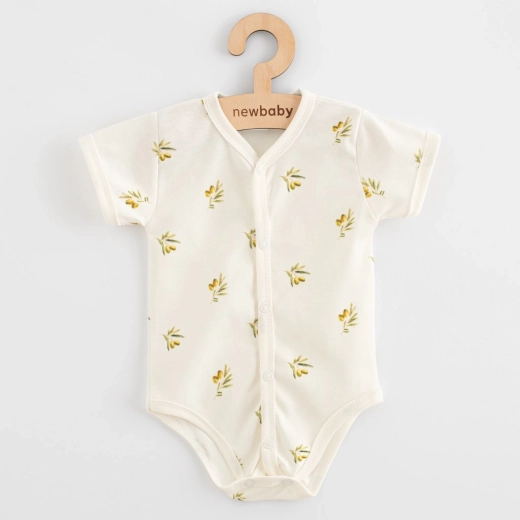 New Baby babyromper met korte mouwen en drukknopen over de hele lengte Olijven 68