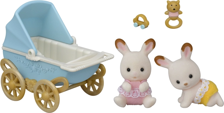 Tweeling chocolade konijntjes met kinderwagen