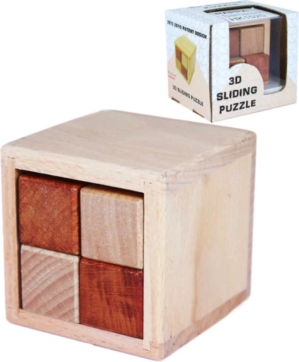 Houten schuivende 3D puzzelkubus in cadeauverpakking - 1 stuk
