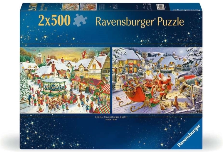 Ravensburger puzzel kerstmarkt en kerstavond diner met de Kerstman 2×500 stukjes