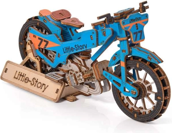 Little Story 3D houten bouwpakket Speedway Bike blauw
