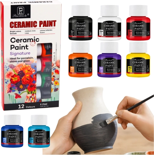 Set keramische verf voor porselein, glas en keramiek 12 × 25 ml met penseel