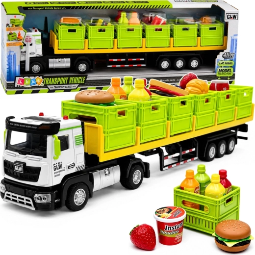 Kindertransporttruck met aanhanger en levensmiddelen met licht en geluid 1:40