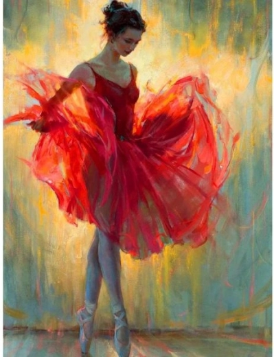 Diamantborduren (diamond painting) ballerina in het rood 30 × 40 cm