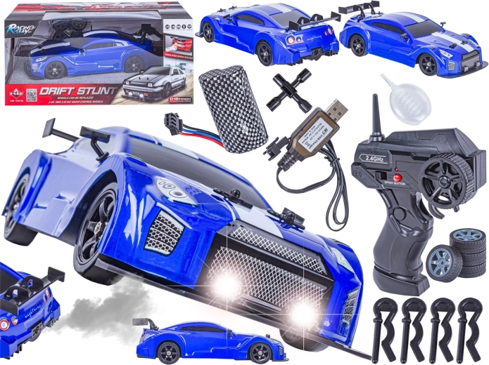 RC driftauto 1:16 Nissan GTR 4WD 2,4 GHz met rookeffect en LED-lichten