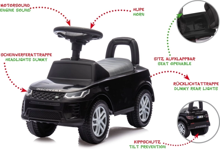 Kinderloopauto en loopwagen Land Rover Discovery zwart 2-in-1