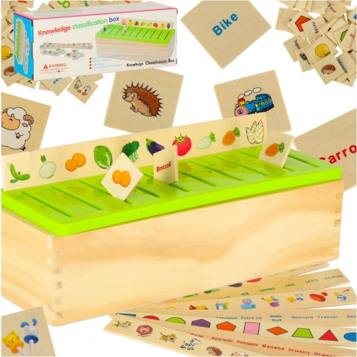 Houten educatieve sorter – koppel afbeeldingen en vormen