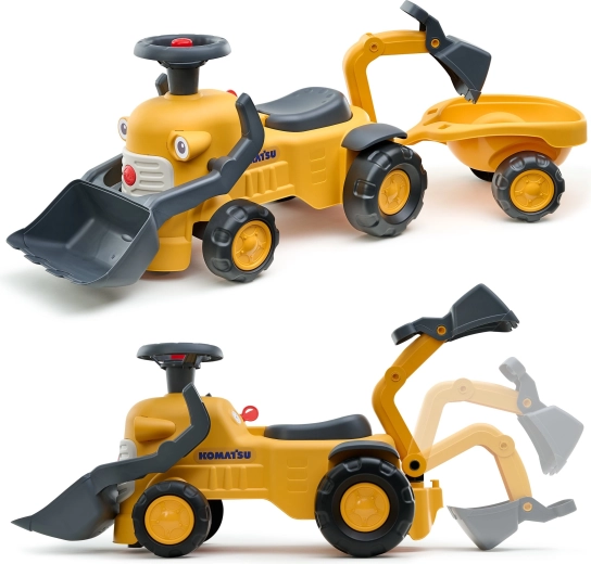 Drie machines in één: laadbak, graafmachine en aanhanger