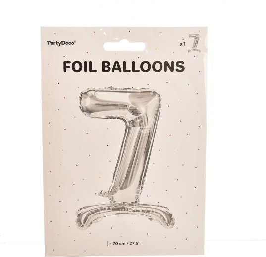 Zilverkleurige staande folieballon cijfer 7 (70 cm)