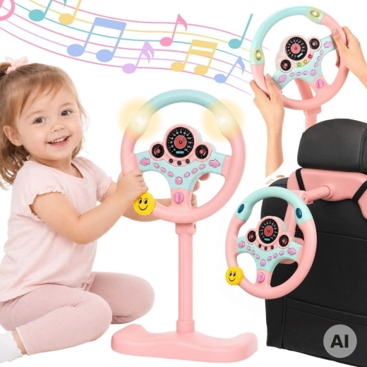 Interactief kinder stuurwiel met licht, roze Woopie