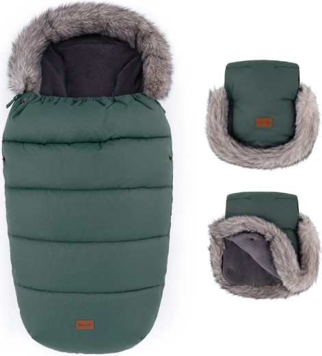 Petite&Mars set wintervoetenzak Comfy 4in1 en kinderwagenhandschoenen Furry veritable khaki