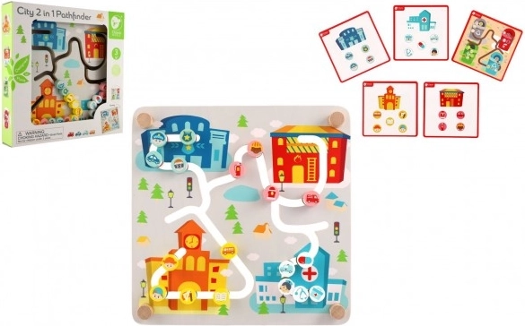 Houten educatieve doolhof 2-in-1 stad en recycling CLASSIC WORLD 30 × 30 cm