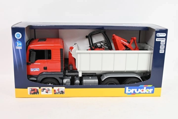 Bruder MAN TGS-vrachtwagen met container en Schäffer Hoflader-lader