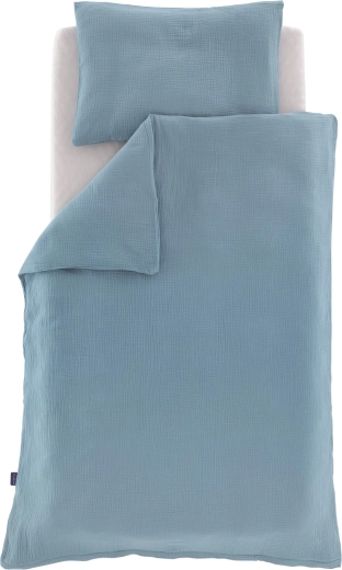 Träumeland mousseline beddengoed jeansblauw 100 × 135 cm + 40 × 60 cm