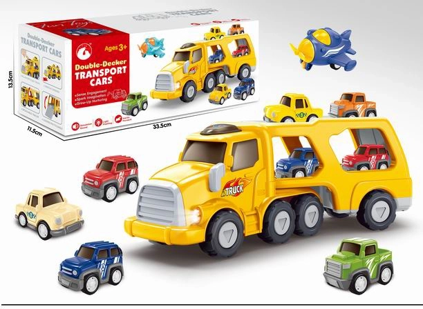 Takelwagen met autootjes en vliegtuig met licht en geluid