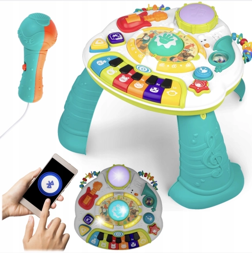 Educatieve muziektafel met piano, trompet en microfoon