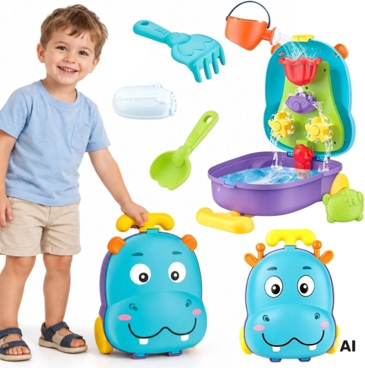 Woopie water- en zandset 2-in-1 in een koffertje in de vorm van een nijlpaard