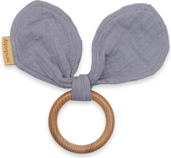 Bijtring met mousseline doekje New Baby Ears grijs