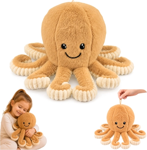 Pluchen octopus met elastische tentakels beige 30 cm - 1 stuk