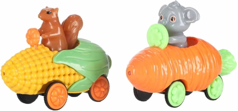 Twee schattige autootjes met dierlijke bestuurders