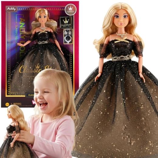 Woopie Royal Lily-pop in zwart-gouden jurk, 30 cm