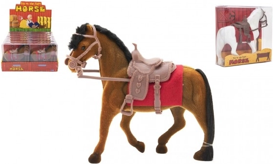 Paard met zadel en geflockte afwerking 18 cm