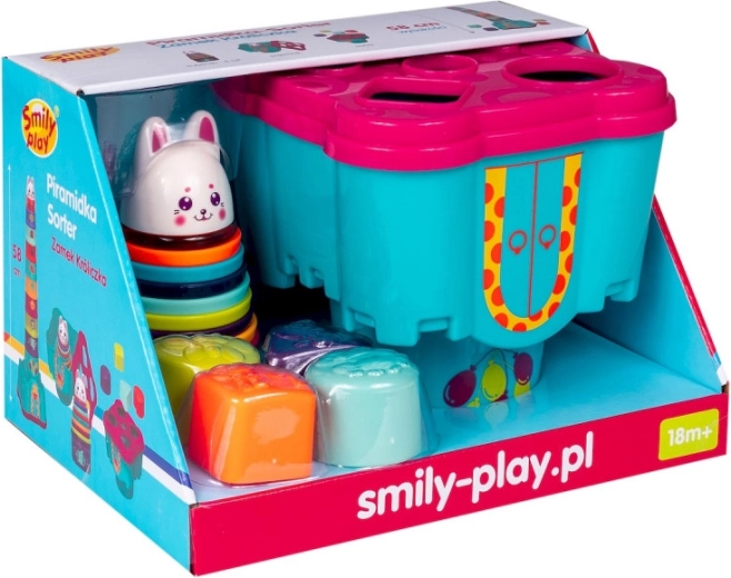 Smily Play kasteel met konijntje – kleurrijke stapeltoren en vormensorteerder
