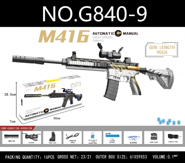Gelpistool M416 grijs voor watergelkogels met accessoires