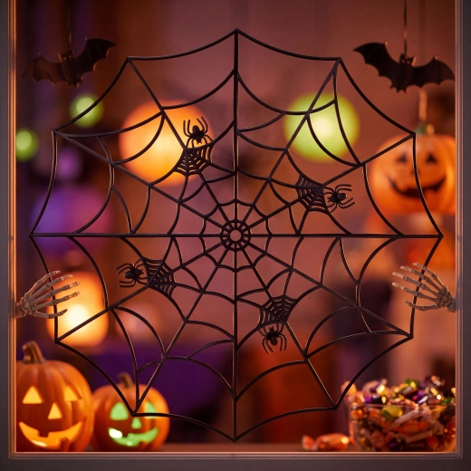 Zwarte hoekige spinnenwebdecoratie 30 × 30 cm – set van 4 stuks