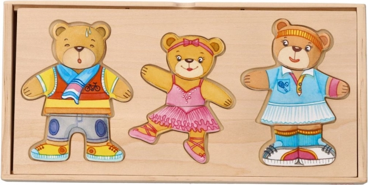 Kleedbeer Familie - Houten Puzzel