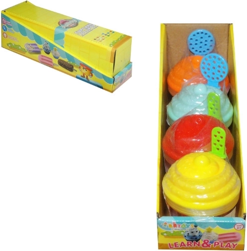 Boetseerklei – set van 4 kleuren met vormpjes in een doosje in de vorm van cupcakes