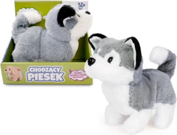 Lopende pluchen huskyhond 15 cm