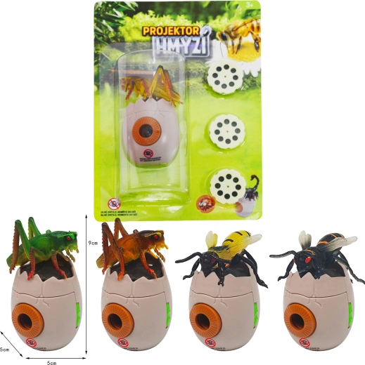 Insectenprojector in de vorm van een eitje met 3 verwisselbare schijfjes - 1 stuk