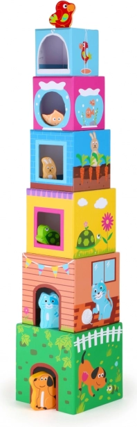 Small Foot toren van blokken met houten dieren