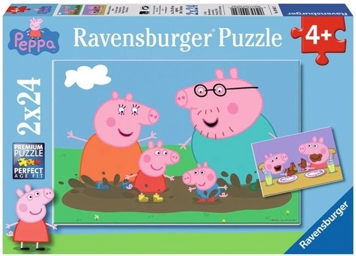 Puzzel 2x24 stukjes Peppa Pig Pret in de modder