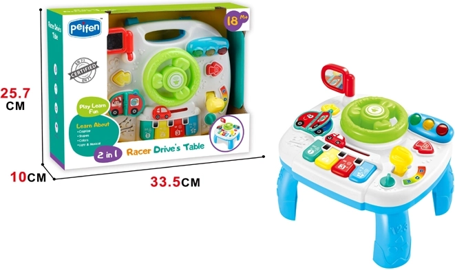 Interactief kinderautostuur met licht en geluid op tafeltje