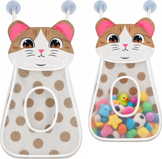 Hangende netorganizer voor badspeelgoed in de vorm van een kat, beige, 50 cm