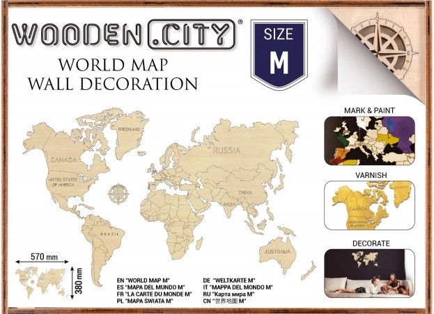 Houten wereldkaart M 57 × 38 cm WOODEN CITY