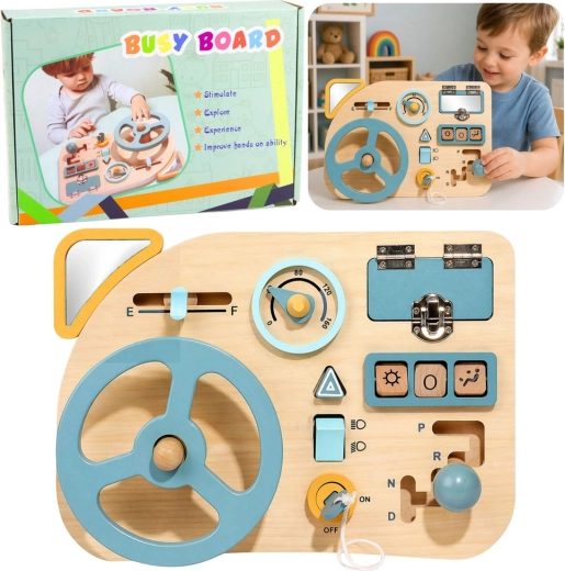 Houten activiteitenbord met stuur