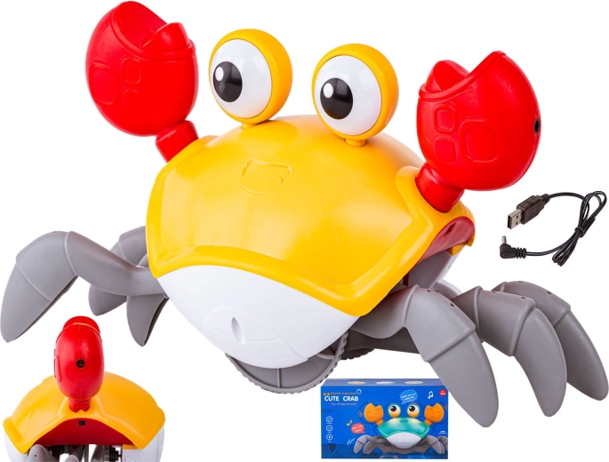 Interactieve wegrennende kruipende krab – licht op en speelt melodieën (geel)