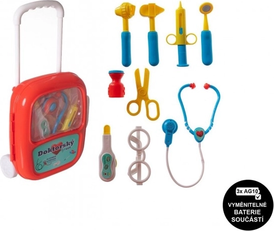 Kinderdokterset met stethoscoop in een rollende koffer