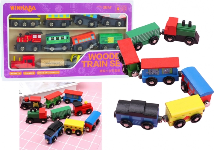 Houten trein met magneten - set van 12 stuks