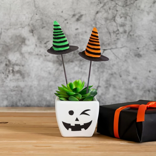 Halloween-decoratie voor bloempot – heksenhoed, set van 3 stuks