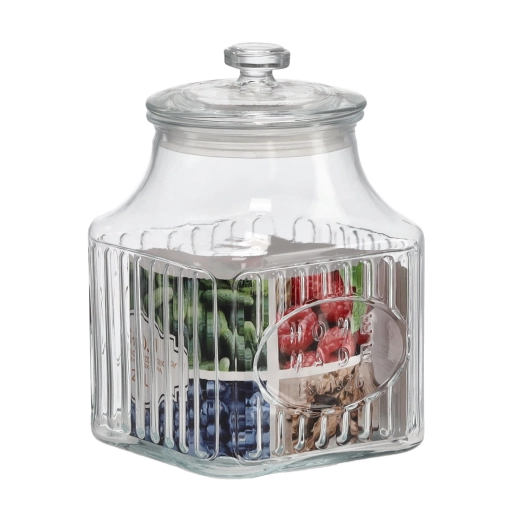 Glazen vierkante pot 2,8 l met decoratie en glazen deksel