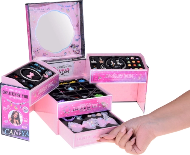 Overzichtelijke uitschuifbare sieradendoos met spiegel