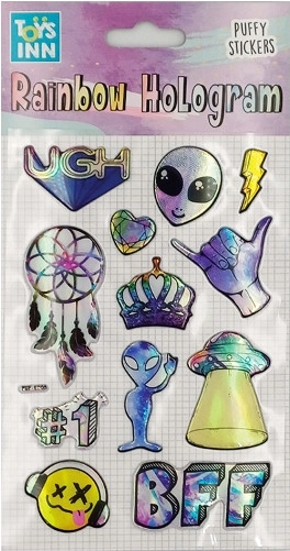 Holografische Alien-stickers met regenboogeffect