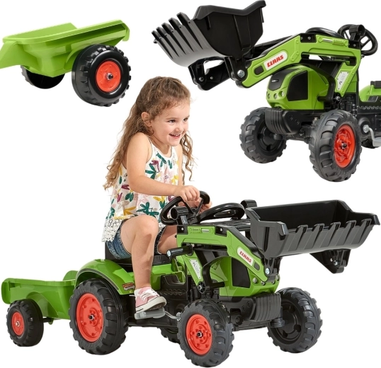 Falk traptractor Claas Arion 410 met voorlader en aanhanger voor kinderen van 2–5 jaar