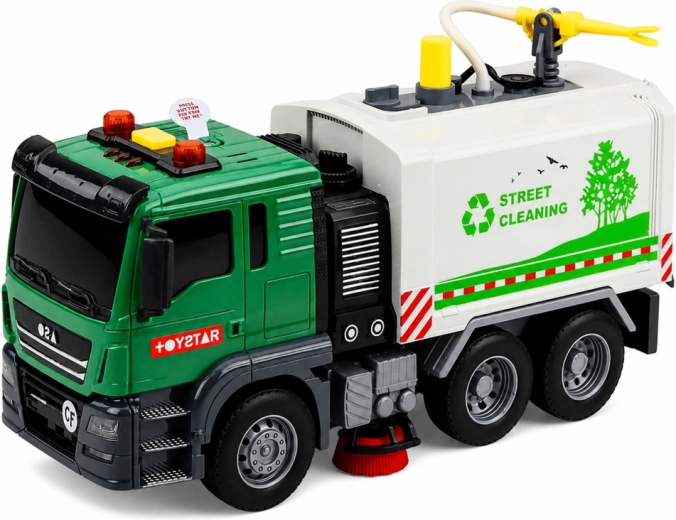 Water sproeien zoals bij echte veegmachines