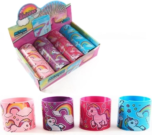 Slinky-speelveer met eenhoornmotief in verkoopdisplay (12 stuks)