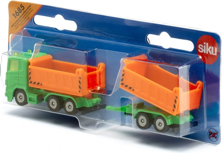 Siku oranje vrachtwagen met kiepbak en aanhanger